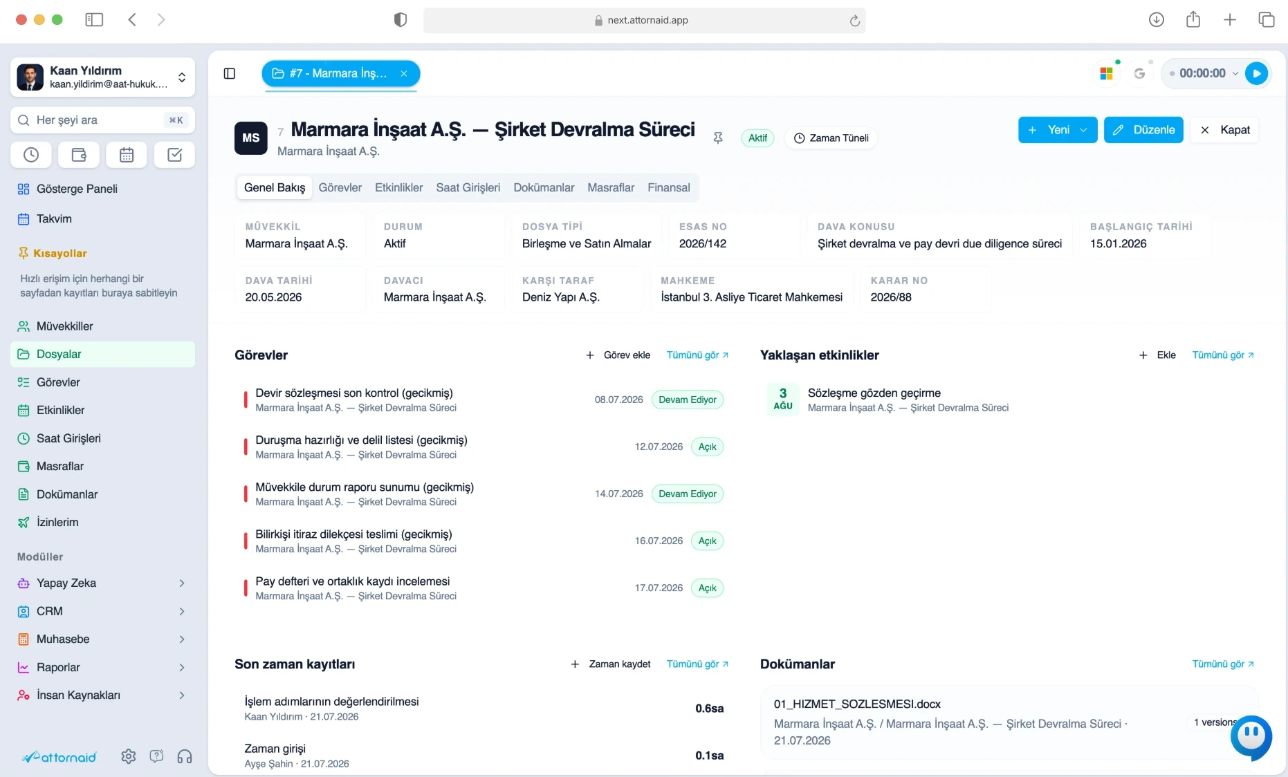 Attornaid dosya yönetimi ekranı